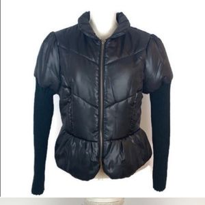 Tex by Max Azria Puffer Jacket with Cable Knit Sleeves Peplum Style Size Large